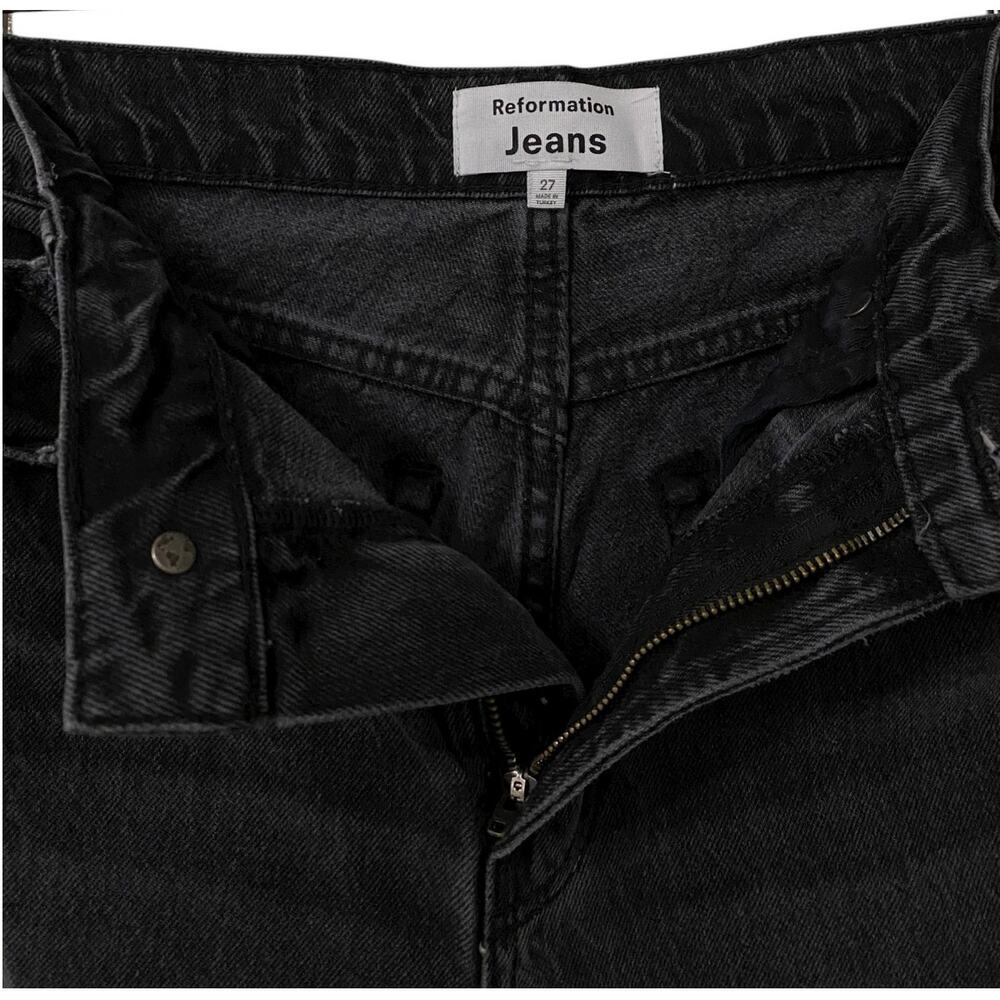 Reformation Wilder High Rise Wide Leg Cropped Jeans US 27 Rigid Black Denim - Picture 9 of 13